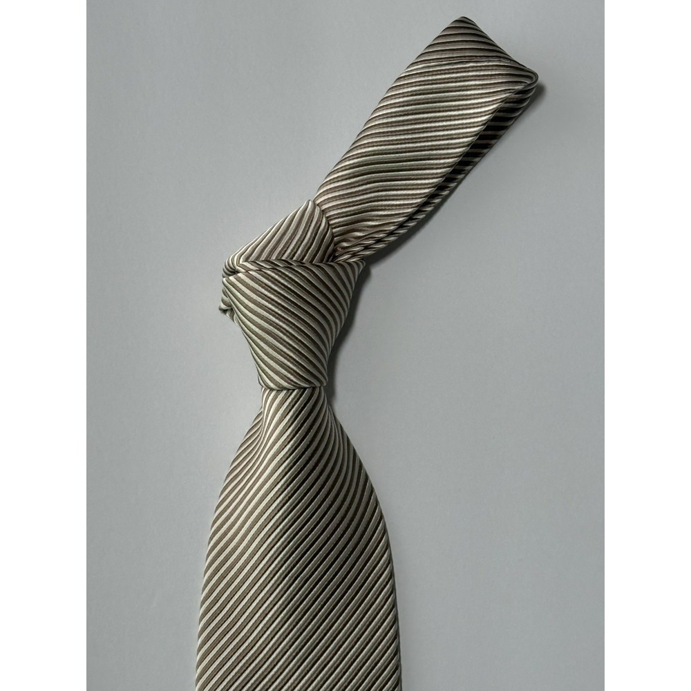 NWT ROBERT TALBOTT 100% Silk Tie Cream/Beige Striped - Made In USA - EUC - Picture 2 of 12